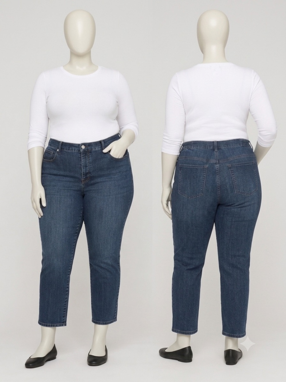 Basic Editions Dark Blue High-Rise Straight-Leg Jeans